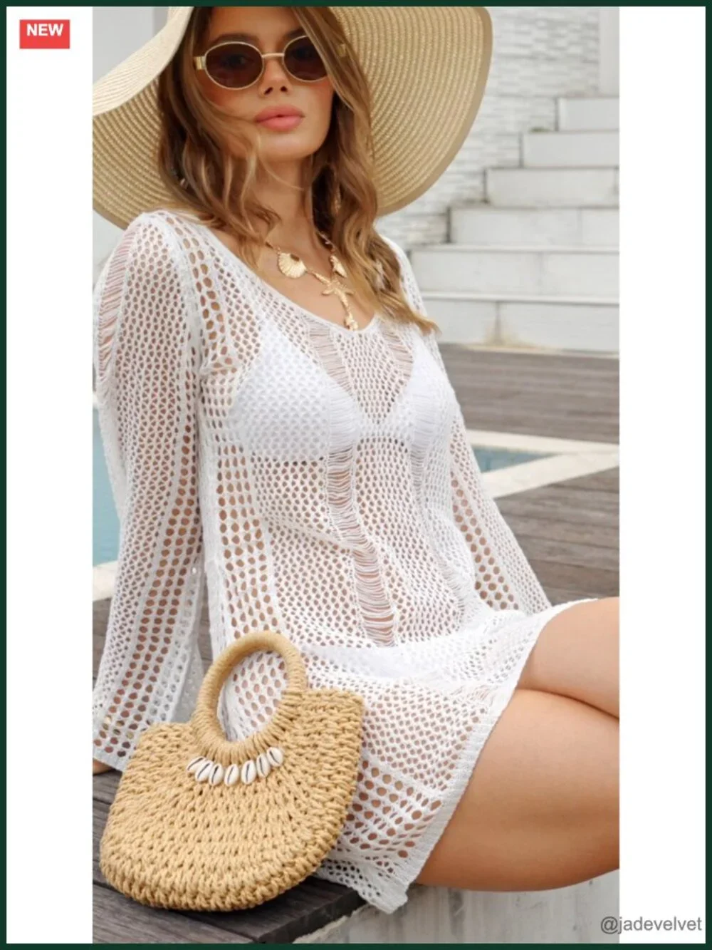 Women's Crochet Cover Up Long Sleeve Hollow Out Beach Swimwear